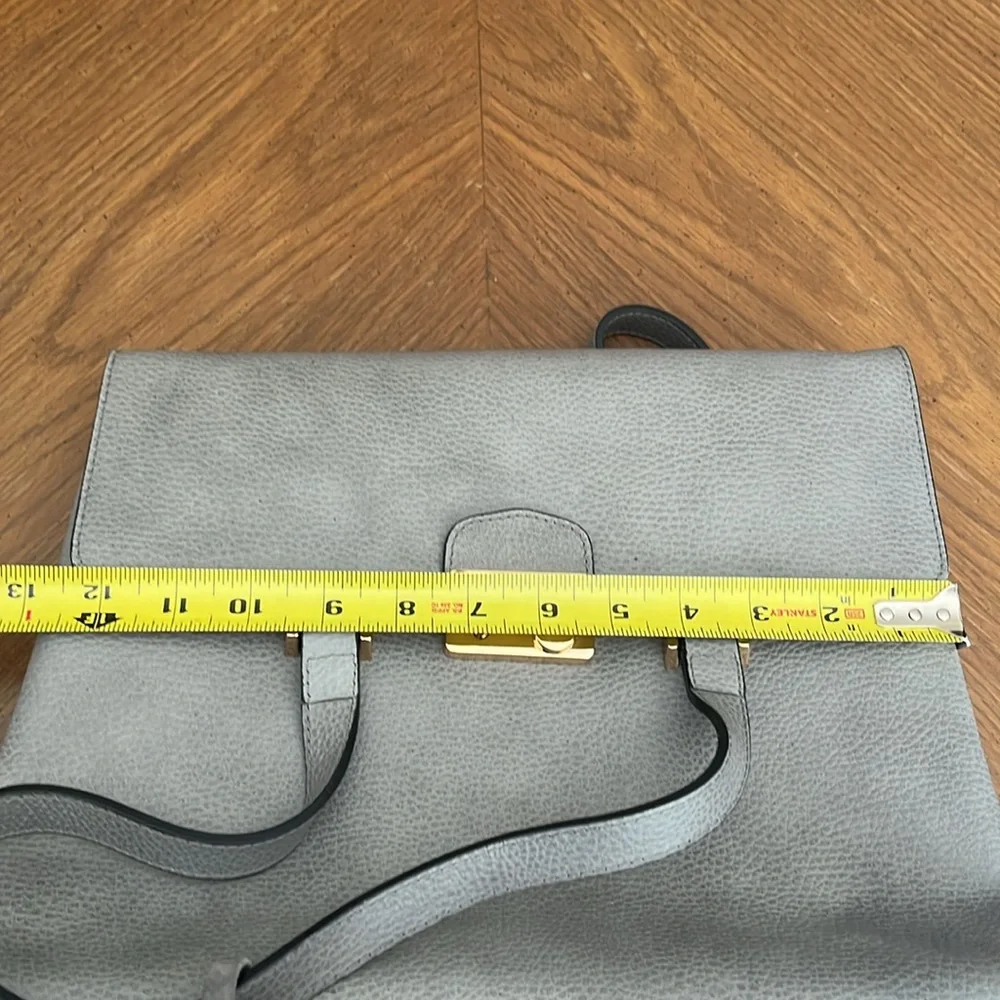 Innue Italian gray pebble leather structured satchel shoulder bag w/ gold clasp